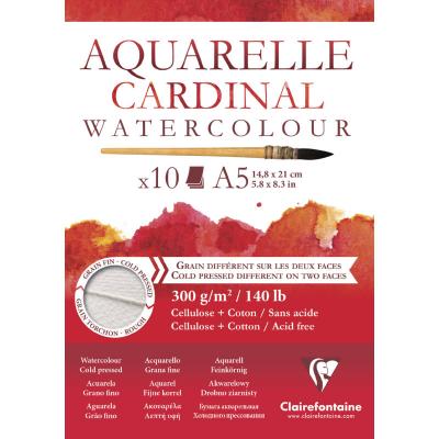 CLAIREFONTAINE Bloc Papier Aquarelle Cardinal 300 g - 14,8 x 21 cm - 10 feuilles