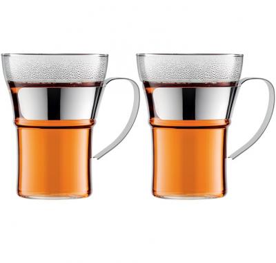 BODUM  ASSAM Set 2 verres &agrave; caf&eacute;, avec anse en inox, 0.35 l Brillant