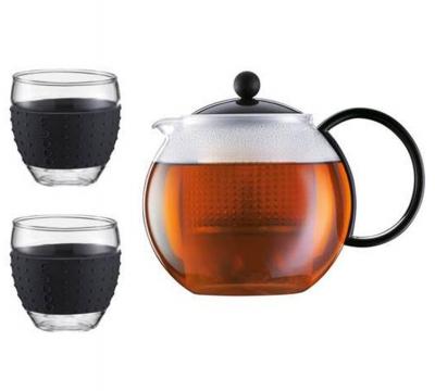 BODUM Set de th&eacute; assam presse, 1.0l, 34oz et 2pi&egrave;ces en verre, 0,35l, 12oz,