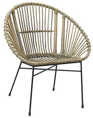 AUBRY GASPARD Fauteuil rond en rotin gris et m&eacute;tal