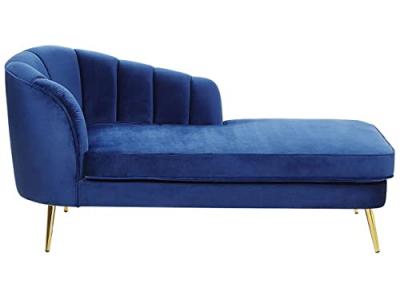 BELIANI Chaise longue c&ocirc;t&eacute; gauche en velours bleu cobalt