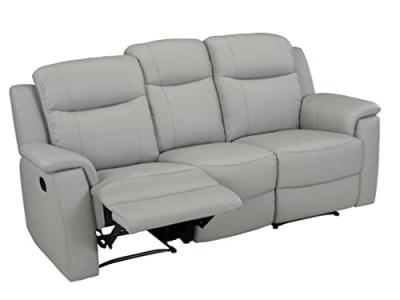 VENTE UNIQUE Canap&eacute; 3 places relax evasion en cuir - Gris clair - Gris clair