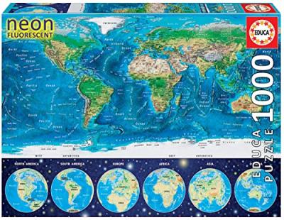  Educa Puzzle Mappemonde neon- - Puzzle