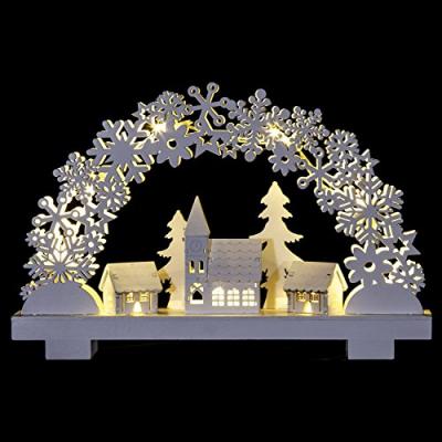 FEERIC LIGHTS & CHRISTMAS D&eacute;co de No&euml;l Lumineuse Village en bois 8 Led Blanc Chaud