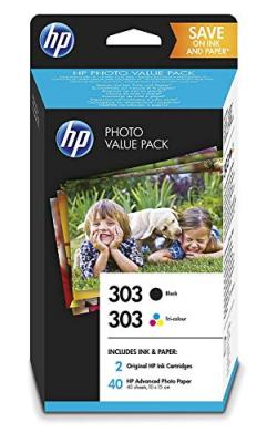 HP Cartouche d'encre  PACK 303 4 COULEURS + 40 FEUILLES A6 PAPIER PHOTO