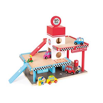 JURATOYS Garage Vintage en bois + 8 accessoires