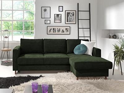 LISA DESIGN Canap&eacute; d'angle droit convertible 4 places Velours c&ocirc;tel&eacute; Vert