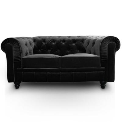 MENZZO Canap&eacute; 2 places Chesterfield Velours Noir