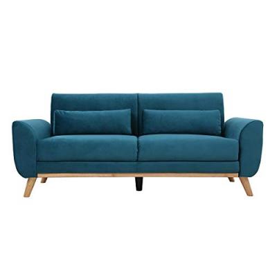 MILIBOO  Canap&eacute; scandinave 3 places velours bleu p&eacute;trole EKTOR 