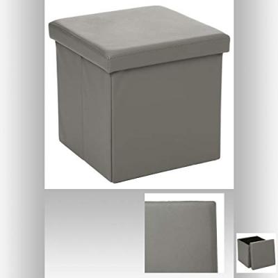 ATMOSPHERA Pouf pli PVC carr&eacute; gris 38x38 cm
