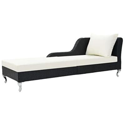 VIDAXL Chaise longue avec coussin r&eacute;sine tress&eacute;e noir