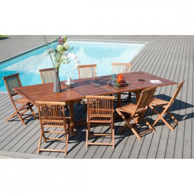 MACABANE Table de jardin et chaises en teck 10/12 personnes