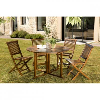 MACABANE Table De Jardin & 4 Chaises ""troxi"" 120cm Naturel - Paris Prix Marron