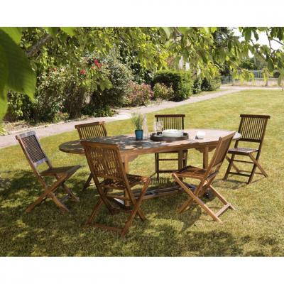 MACABANE  Ensemble Table Ovale & 6 chaises Maeva Bois Huil&eacute; T.U