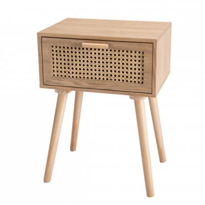 Macabane ? Table de chevet en bois naturel 1 tiroir en cannage ? Dimensions 40x30x55,5 cm ? MDF plaqu&eacute; fr&ecirc;ne et rotin