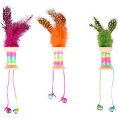 MORIN IMPORT Flamingo - Jouet 1 Bobine en Bois avec Plume, grelot 18 x 3 cm. Jouet pour Chat