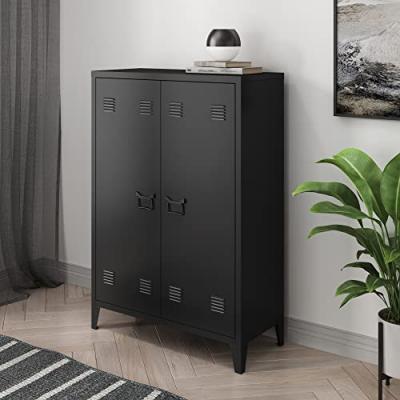 Caisson de bureau m&eacute;tallique - EN.CASA - Orip&auml;&auml; - 110 cm - Noir - 2 portes