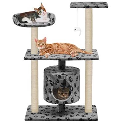 HELLOSHOP26 Arbre &agrave; chat griffoir grattoir niche jouet animaux peluch&eacute; en sisal 95 cm gris motif de pattes