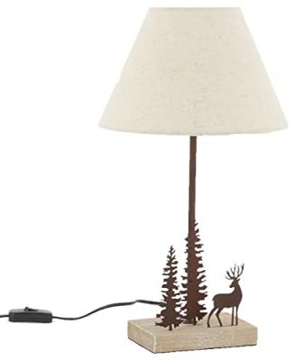 AUBRY  Gaspard - Lampe en m&eacute;tal et bois d&eacute;cor For&ecirc;t 1 cerf + 2 sapins