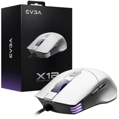 EVGA Souris de jeu  X12 blanche 16 000 DPI 8 boutons RGB Paracord