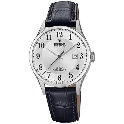  Montre Festina Swiss Made F20007/1 Argent&eacute;, Bracelet Cuir, Homme