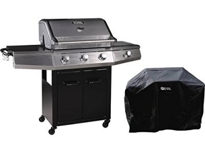 HABITAT ET JARDIN Barbecue Gaz avec LED ""Bingo 4"" - 4 br&ucirc;leurs dont 1 lat&eacute;ral - 14kW + Housse protection - Noir