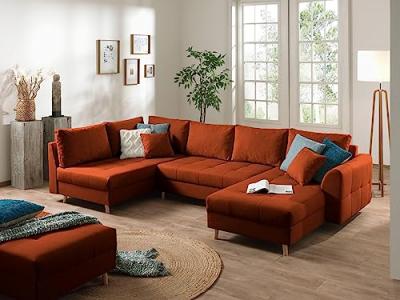 LISA DESIGN Rune - canap&eacute; panoramique avec pouf d'appoint - 7 places - style scandinave - gauche - Rouille