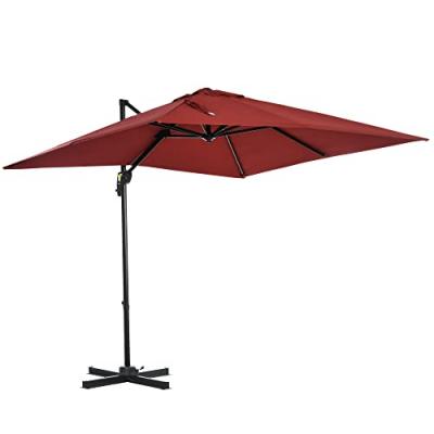 OUTSUNNY Parasol d&eacute;port&eacute; carr&eacute; inclinable dim. 2,45L x 2,45l x 2,45H m rouge