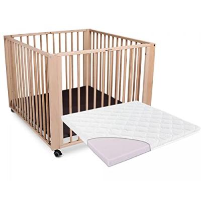 TISSI Parc Moritz en bois naturel avec matelas 89x85