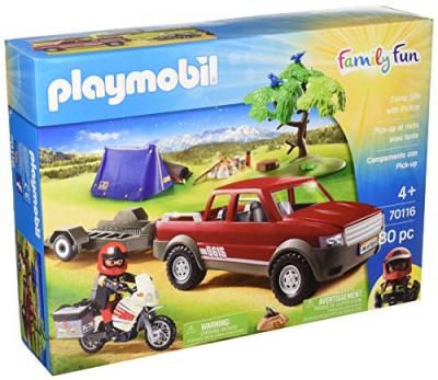 PLAYMOBIL  70116 Pick-up et moto avec tente - Family Fun