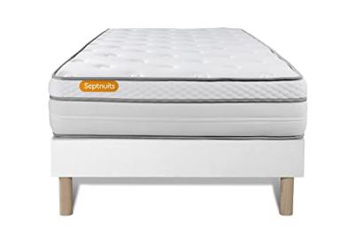SEPTNUITS Ensemble matelas sommier Memo luxe 90 x 190 cm - Couleur : Blanc - Blanc