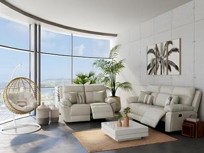 VENTE UNIQUE Canap&eacute;s 3 places et 2 places relax en cuir de buffle PAKITA - Ivoire