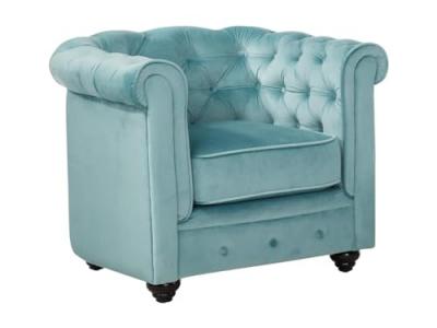 VENTE UNIQUE Vente-unique - Fauteuil Chesterfield - Velours Bleu Pastel