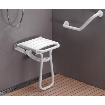 GODONNIER Si&egrave;ge de douche &agrave; fixer, aluminium Relevable &eacute;poxy gris, lattes taupe