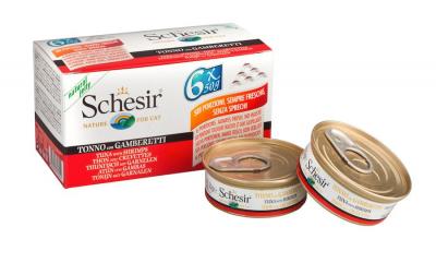 SCHESIR  Thon Crevettes Gel&eacute;e Pour Chat Multipack 6 X 50 G