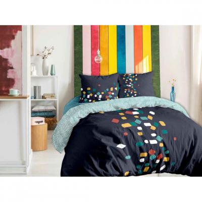 UNE NUIT DOUCE Housse de couette 220x240 cm + 2x taies d'oreiller 63x63 cm coton granito