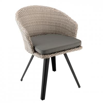 MACABANE Chaise de jardin grise en rotin synth&eacute;tique et pieds m&eacute;tal