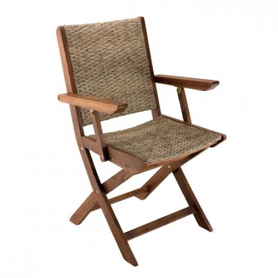 MACABANE  Lot de 2 fauteuils pliants bois Acacia et rotin synth&eacute;tique