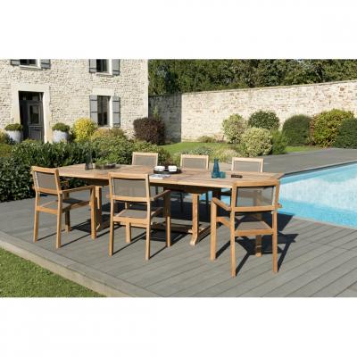 MACABANE Ensemble En Teck Table 200/300 Cm + 6 Fauteuils - Gardena