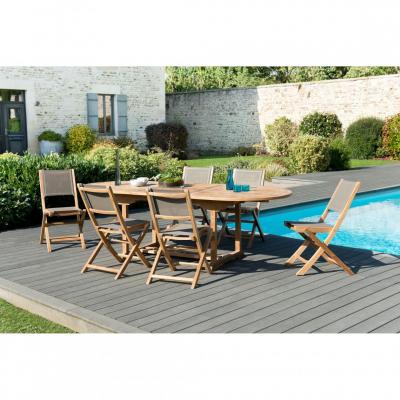 MACABANE Table de jardin et chaises en teck et textilene 8/10 personnes