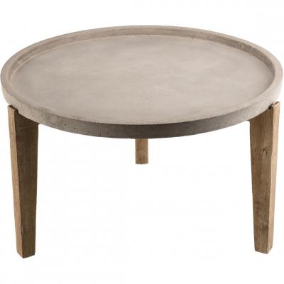 MACABANE Table basse ronde - B&eacute;ton pieds Acacia naturel - 80 x 80 cm - Gris
