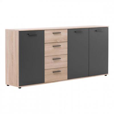 Buffet 3 portes/4 tiroirs TOLEDO d&eacute;cor ch&ecirc;ne sonoma/gris