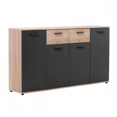 Buffet 4 portes/2 tiroirs TOLEDO d&eacute;cor ch&ecirc;ne sonoma/gris