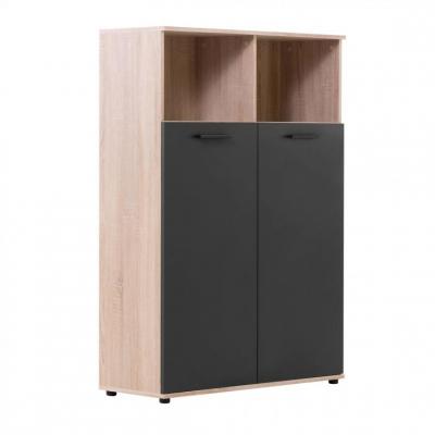 Buffet haut 2 portes/2 niches TOLEDO d&eacute;cor ch&ecirc;ne sonoma/ gris