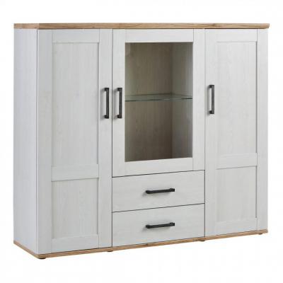 BUffet haut 3 portes 2 tiroirs ROMANCE imitation Pin/ imitation Ch&ecirc;ne