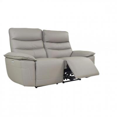 BUT Canap&eacute; 2 places 2 relax &eacute;lectriques EVOGG cuir et cro&ucirc;te taupe gris