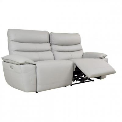 BUT Canap&eacute; 3 places 2 relax &eacute;lectriques EVOGG cuir et cro&ucirc;te cuir gris clair