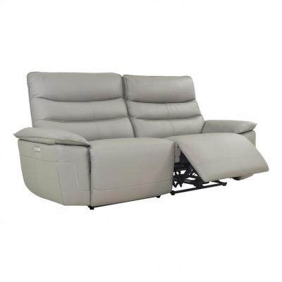 BUT Canap&eacute; 3 places 2 relax &eacute;lectrique EVOGG cuir et cro&ucirc;te taupe gris