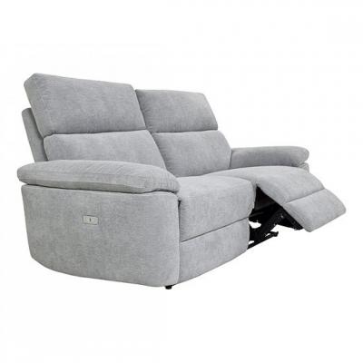 BUT Canap&eacute; 3 places 2 relax &eacute;lectriques ORION tissu gris clair