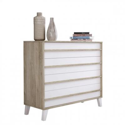 Commode 4 tiroirs OTAWA style scandinave imitation ch&ecirc;ne et blanc